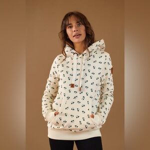 wanakome Cream Hoodie with Palm Tree Print